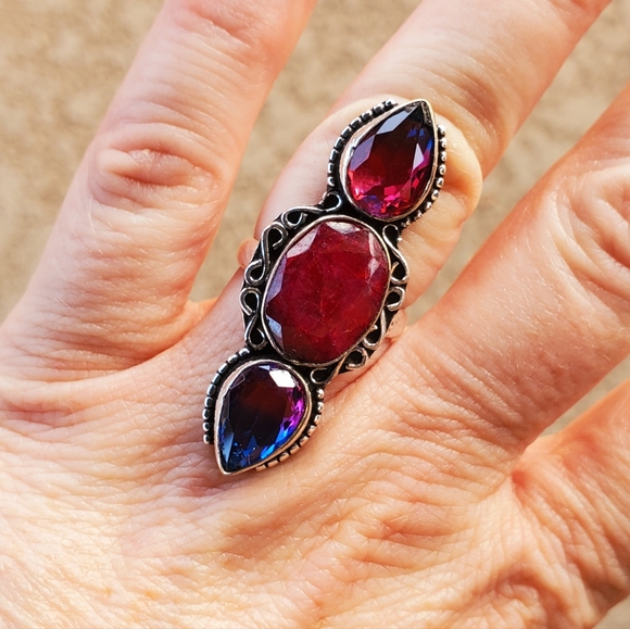 New Ruby and Bi-Color Tourmaline 925 Silver Ring. - Picture 8 of 14